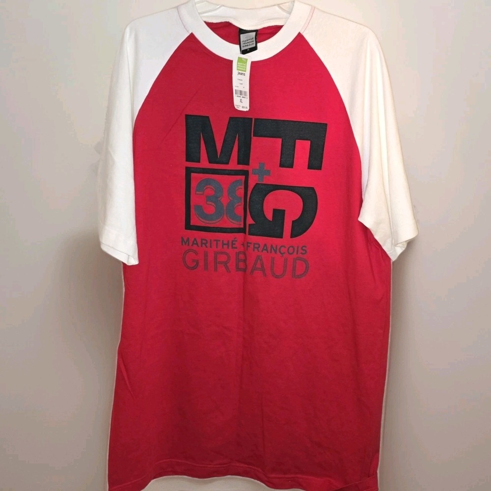 VINTAGE NWT Marithé + François‎ Girbaud T-Shirt Red White Raglan Graphic Tee Y2K